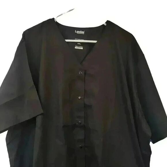 Landau Women's Black Poly/Cotton Snap Front V-Neck Short Sleeve Relaxed Fit 4 Po - Picture 7 of 13